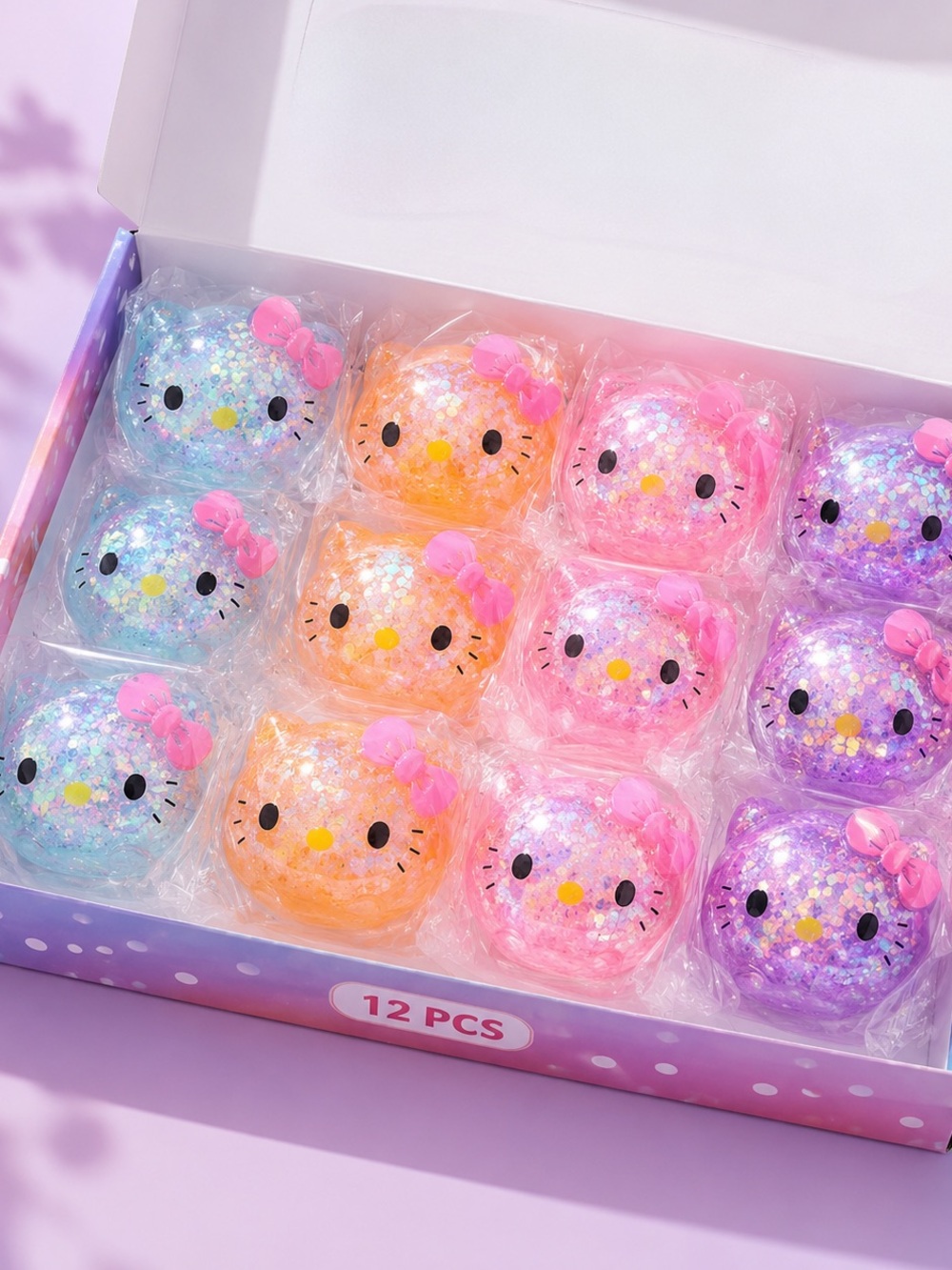 Hello Kitty Needoh feel Squishies Set - Pink, Purple, Blue, Orange 12 pieces box